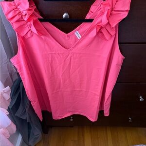 Zenana Outfitters Pink Ruffle Sleeve Tank Top
